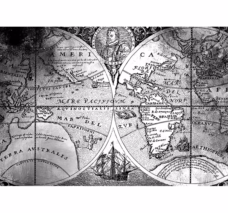 회색 블라인드 흑백 세계지도 디자인 - TenStickers