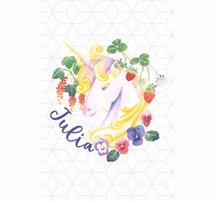 아동용 블라인드 꽃무늬 유니콘 이름 새김 - TenStickers