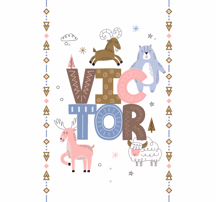 스칸디나비아 스타일 블라인드 아동 동물 디자인 이름 포함 - TenStickers