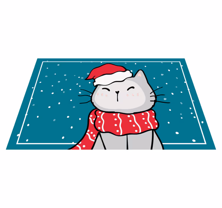 크리스마스 식탁보 즐거운 고양이 산타 - TenStickers