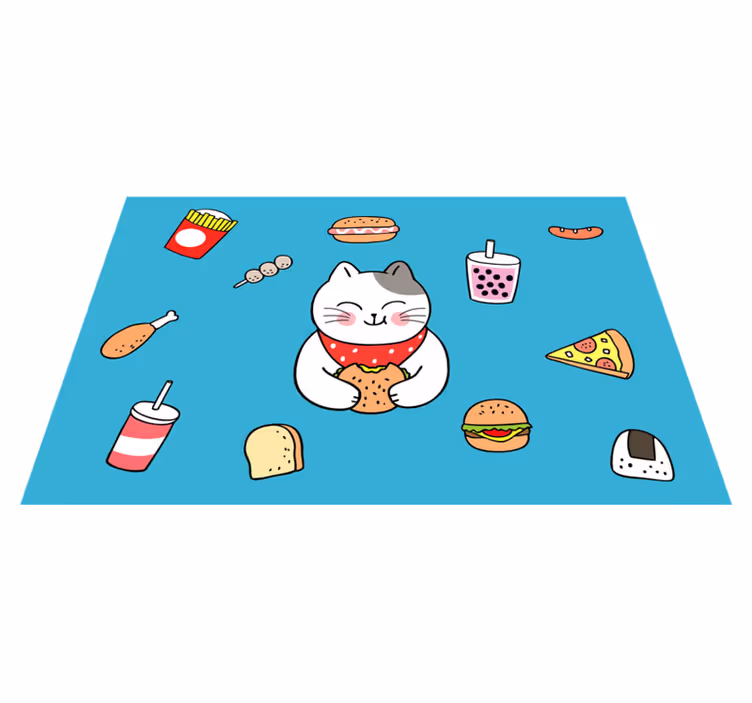 어린 이용 식탁보 귀여운 고양이 식사하기 - TenStickers