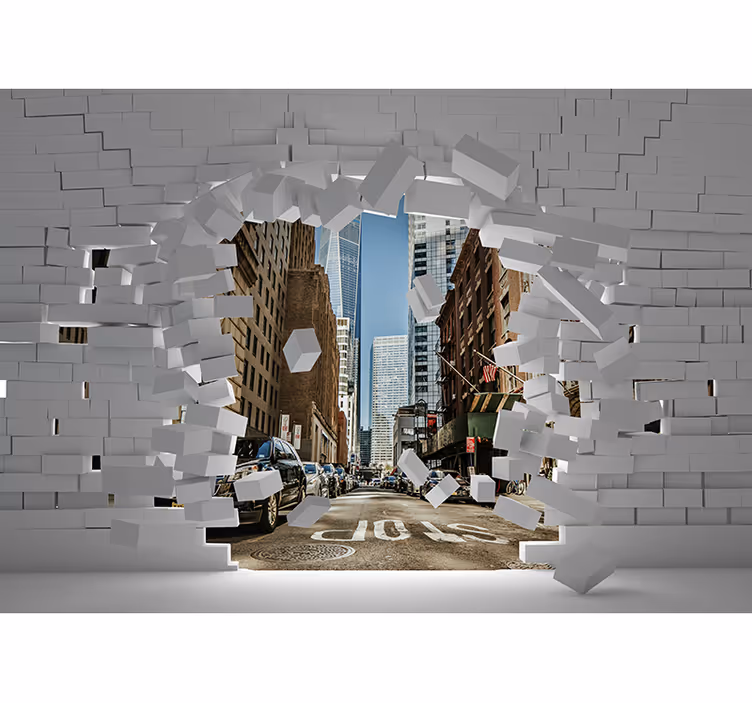3d 효과 벽 벽화 폭발하는 도시 풍경 - TenStickers