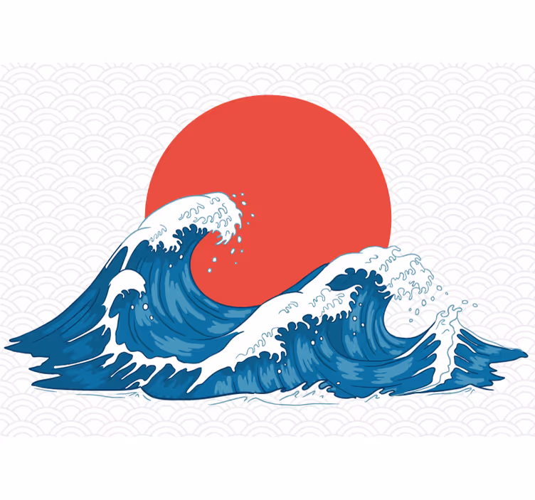 일본 파도 빈티지 바다 물 벽 벽화 - TenStickers