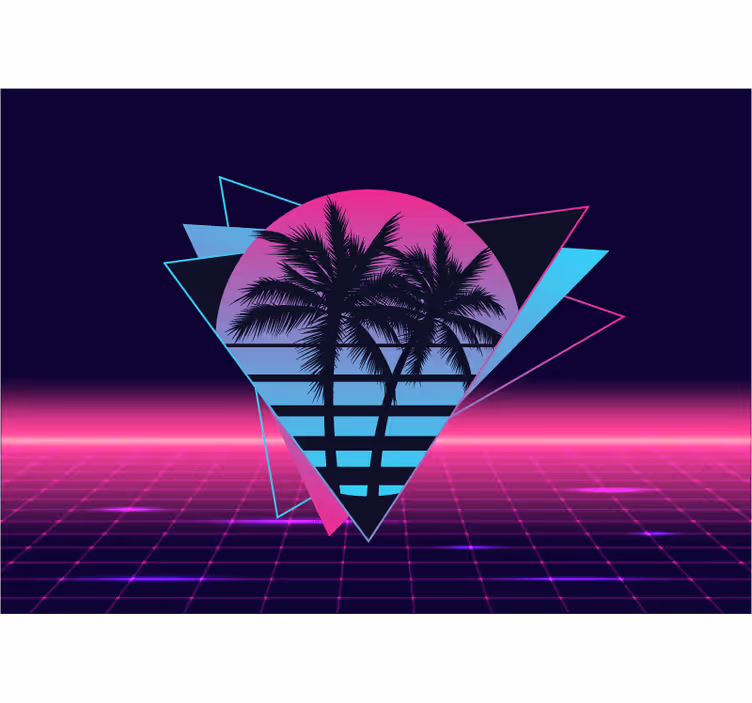 Vaporwave 스타일의 야자수 빈티지 벽 벽화 - TenStickers
