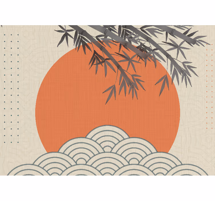 선 벽 벽화 대나무와 오렌지 태양 - TenStickers