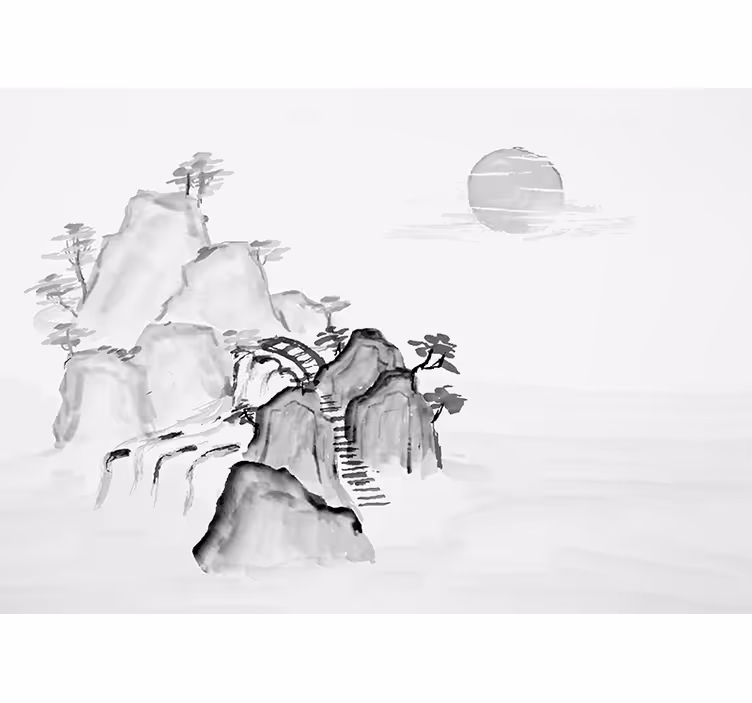선 벽 벽화 산 풍경 장면 - TenStickers