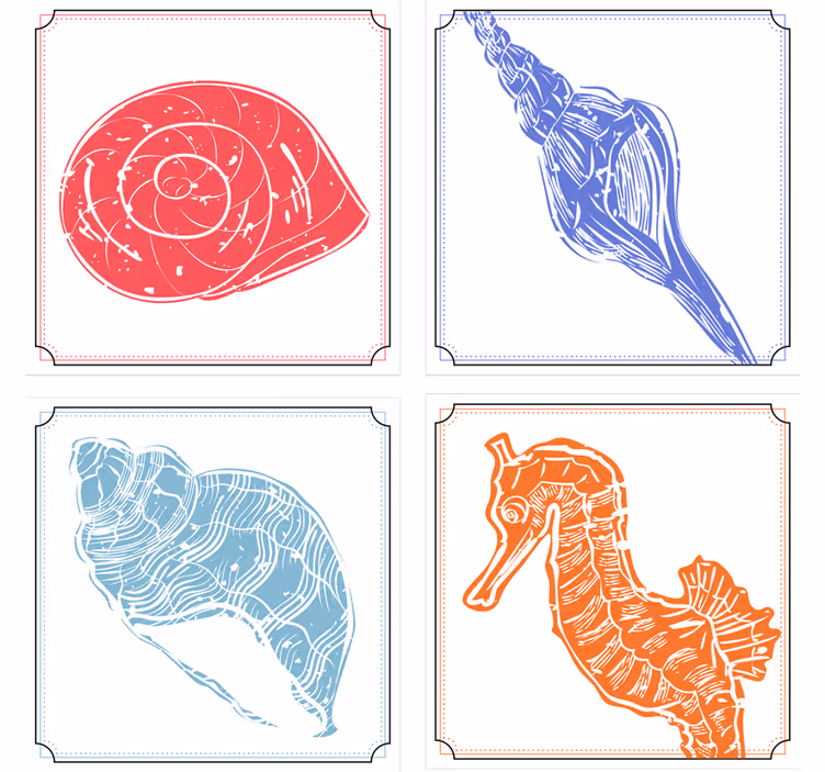 기발한 컵 받침 - 해마와 조개 일러스트 - TenStickers