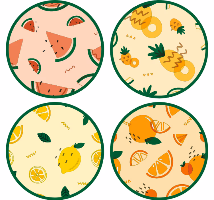기발한 컵 받침 열대 과일 패턴 - TenStickers