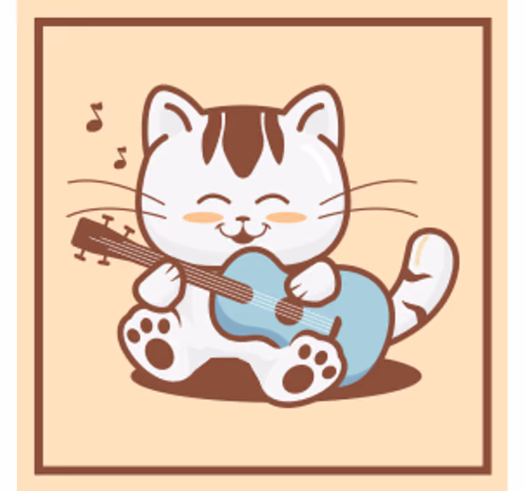 기발한 컵 받침 기타를 연주하는 장난꾸러기 고양이 - TenStickers