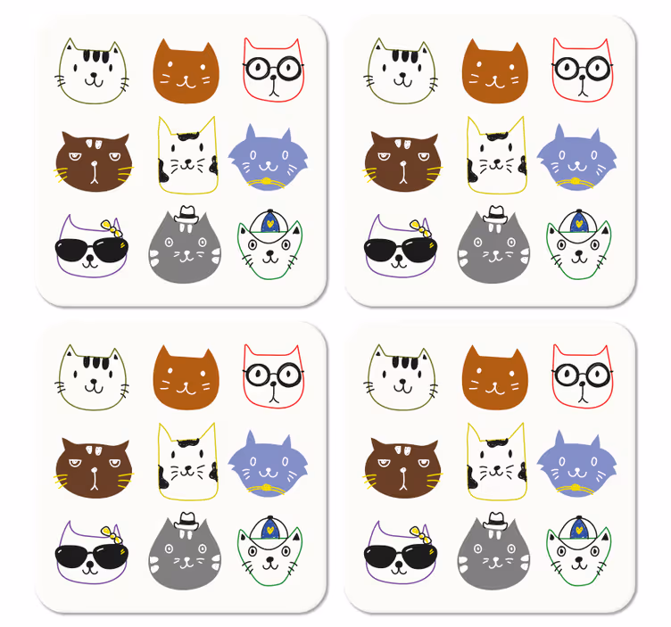 귀여운 다채로운 재미있는 고양이 괴짜 컵 받침 - TenStickers