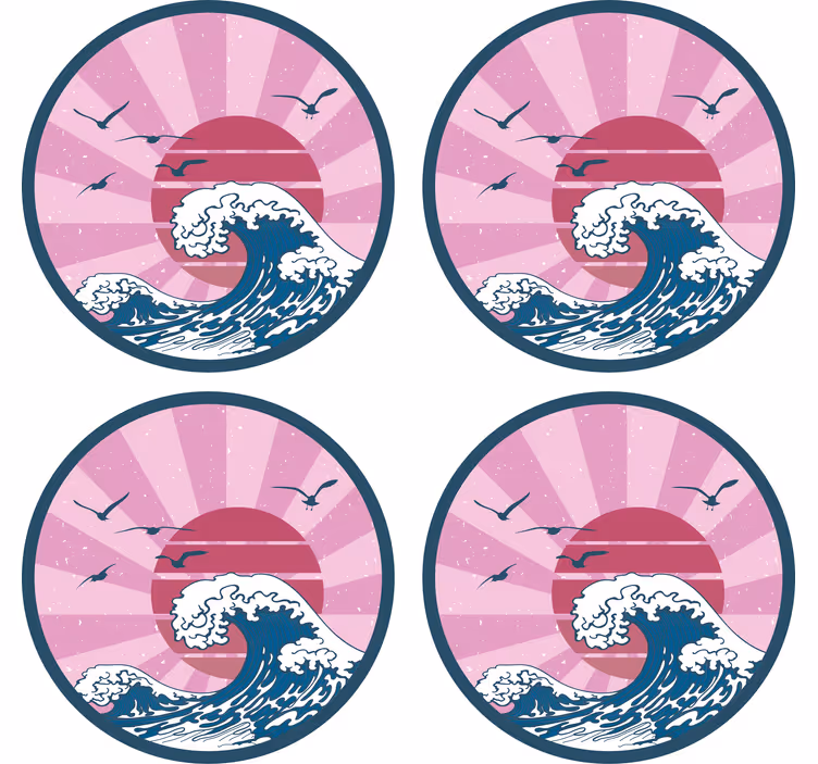 기발한 컵 받침 복고풍 바다 파도 디자인 - TenStickers