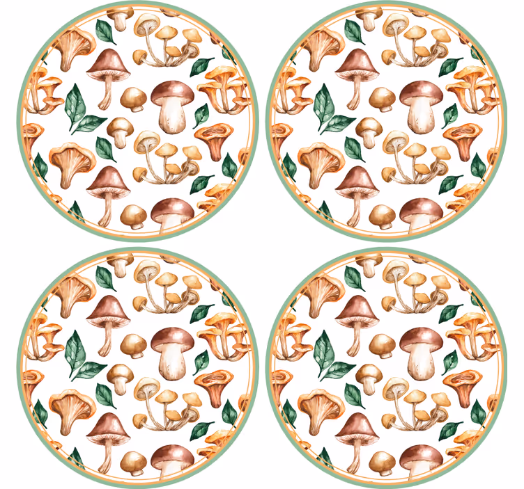 기발한 컵 받침 버섯 패턴 요소 - TenStickers