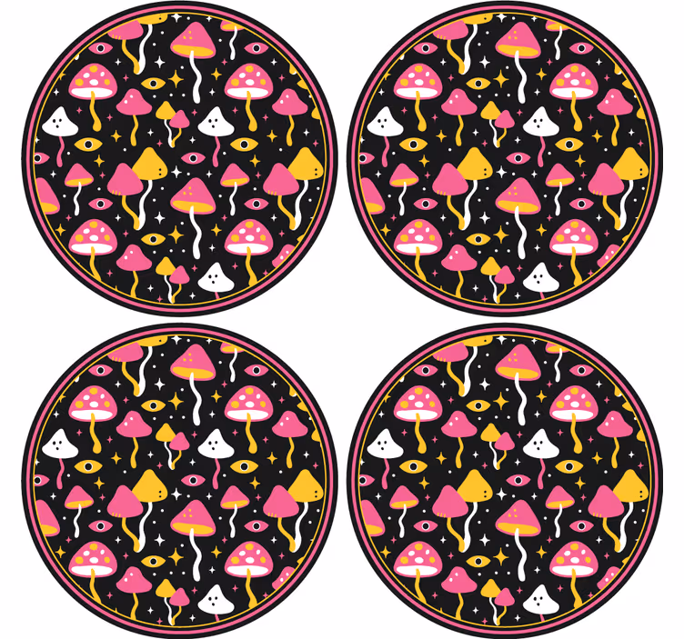 기발한 컵 받침 다채로운 버섯 패턴 - TenStickers