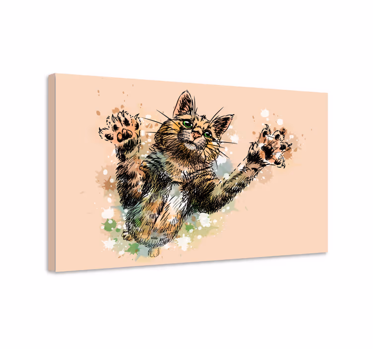 귀여운 그린 고양이 캔버스 인쇄 - TenStickers