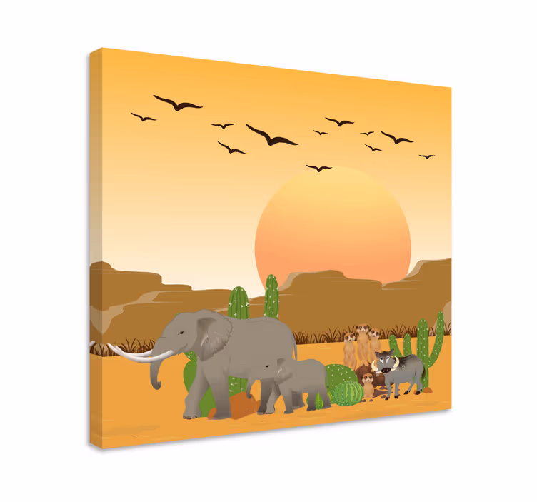 코끼리가 있는 그림 사막 사파리 장면 - TenStickers