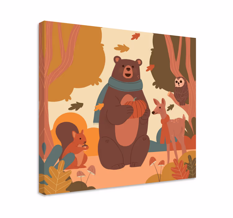 가을 숲 보육 캔버스에 행복한 동물들 - TenStickers