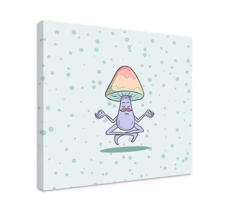 다른 텍스트가 있는 표 명상하는 버섯 캐릭터 - TenStickers