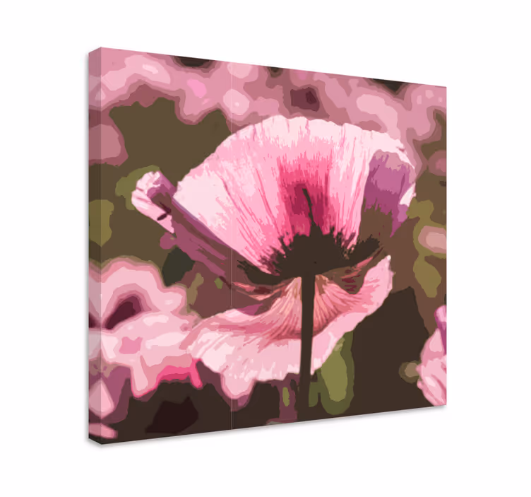 들판 캔버스에 분홍 양귀비 그림 - TenStickers