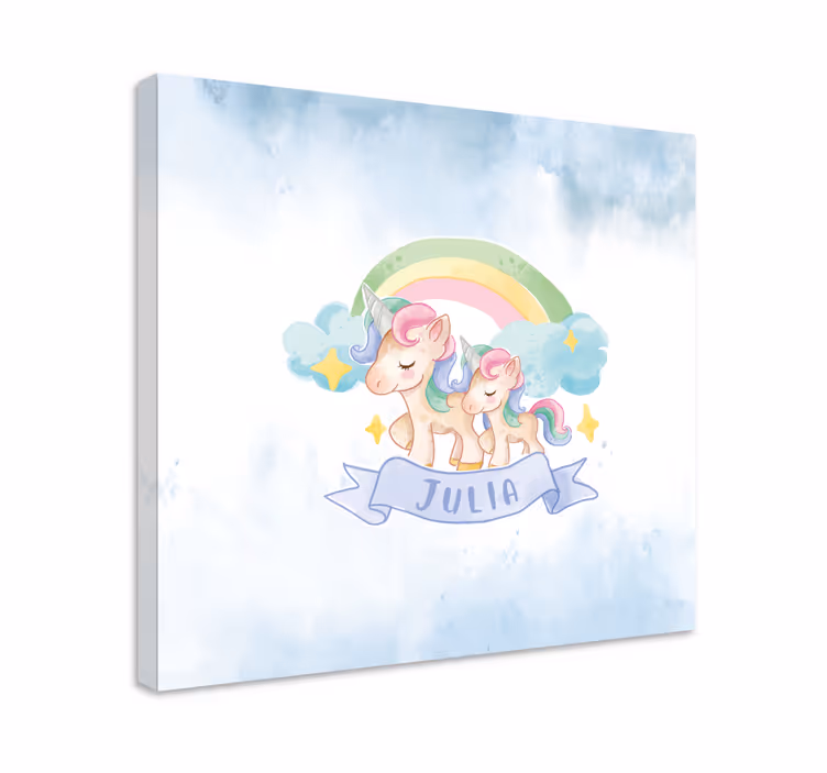 무지개 개인화 캔버스 위에 행복한 유니콘 - TenStickers