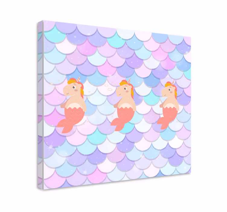 물고기 비늘 보육 캔버스와 유니콘 사이렌 - TenStickers