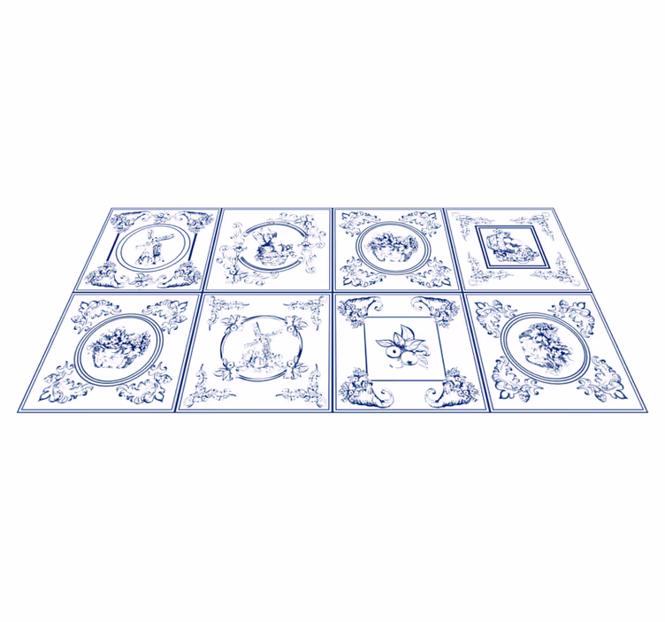 빈티지 블루 타일 카펫 - TenStickers