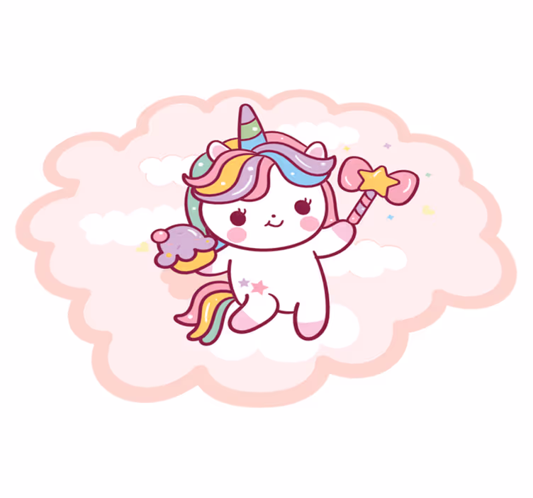 유니콘 컵 케 익을 들고 웃 고 아이 양탄자 - TenStickers