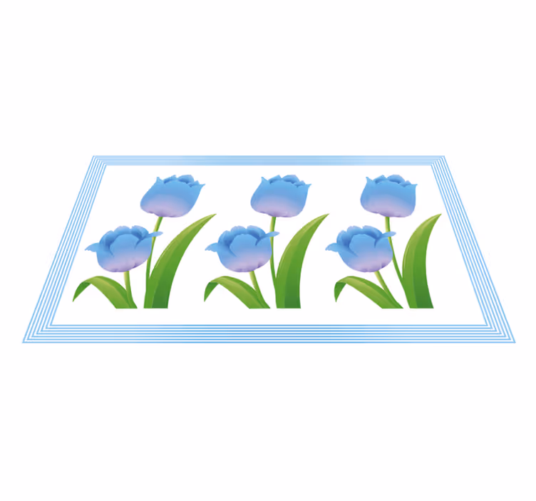 파란색과 흰색 튤립 꽃 비닐 깔개 - TenStickers