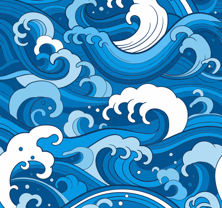 파란색 벽지 바다 파도 패턴 - TenStickers