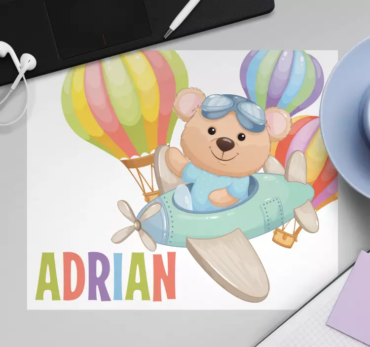 풍선 마우스 매트와 함께 비행기에 곰 - TenStickers