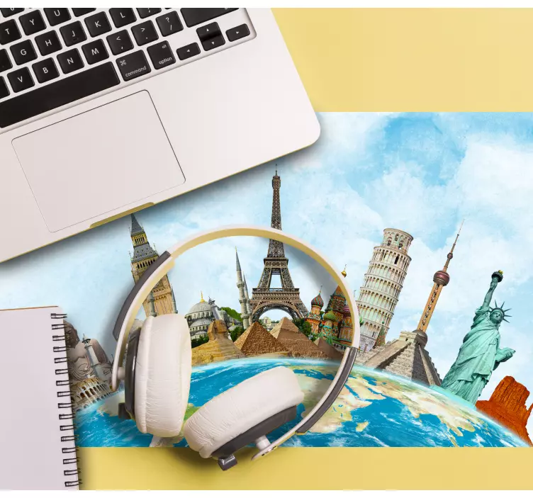 세계적으로 유명한 기념물 세계지도 마우스 패드 - TenStickers