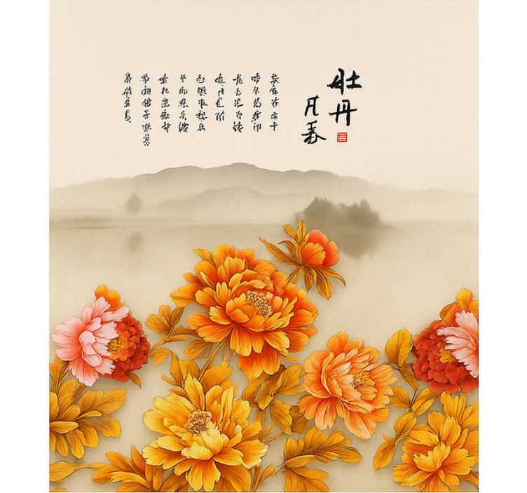 현관 블라인드 모란 풍경화 - TenStickers