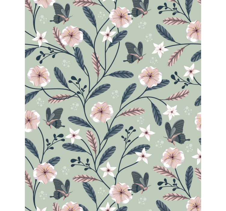 꽃과 식물이 있는 블라인드 꽃과 나비 패턴 - TenStickers