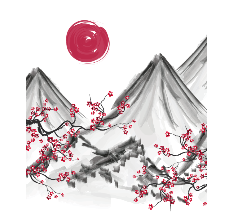 일본식 레드 썬 블라인드 페인팅 - TenStickers