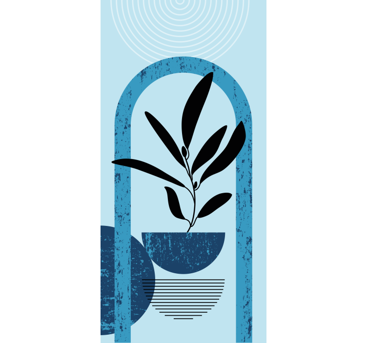 꽃과 식물이 있는 블라인드 블루 스타일리시 화분 식물 - TenStickers