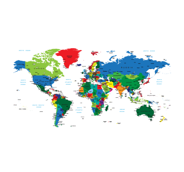 세계 지도 블라인드 정치적인 지도 - TenStickers