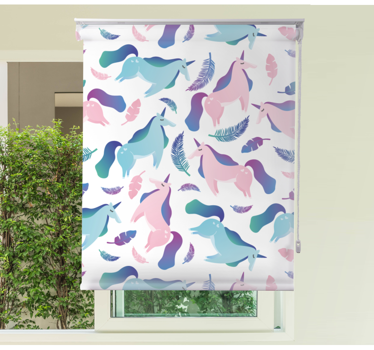 아동용 블라인드 유니콘과 깃털 디자인 - TenStickers