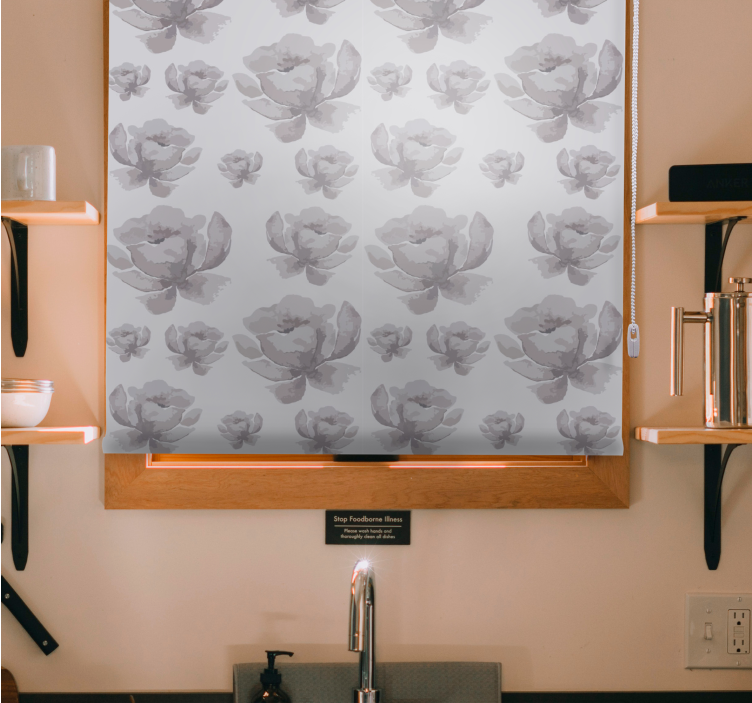 꽃과 식물이 있는 블라인드 회색 섬세한 디자인 - TenStickers