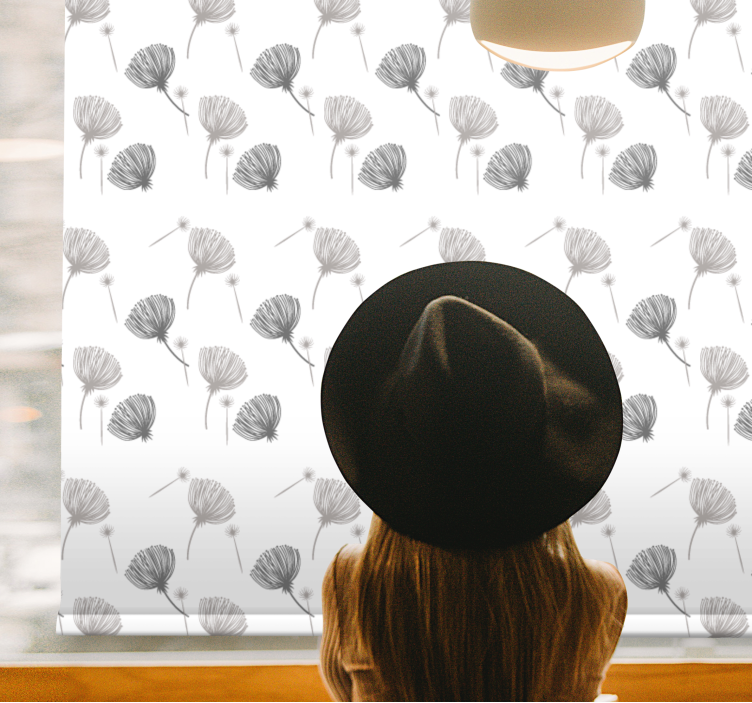 꽃과 식물이 있는 블라인드 부드러운 회색 패턴 - TenStickers