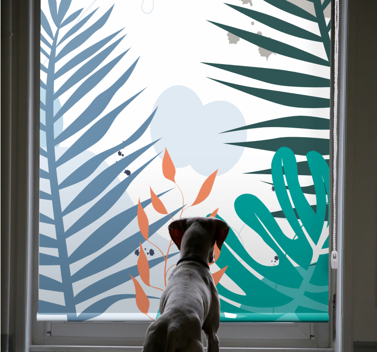 꽃과 식물이 있는 블라인드 열대 대형 잎 - TenStickers