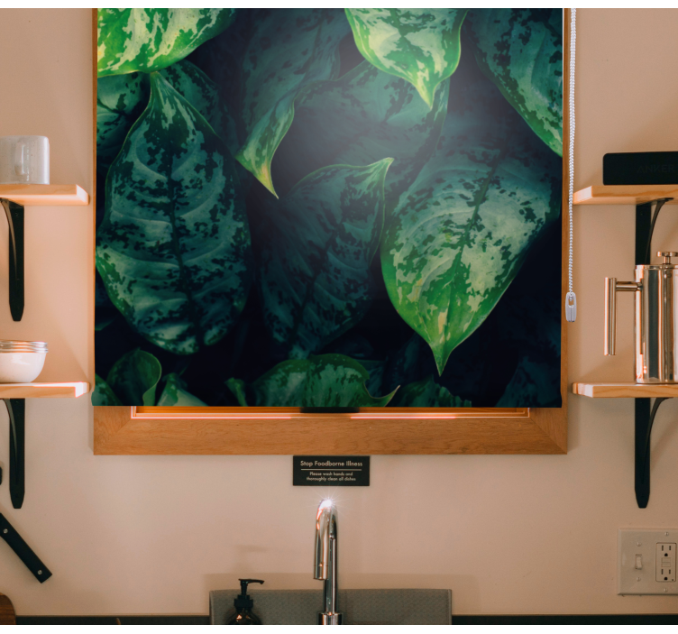 꽃과 식물이 있는 블라인드 생동감 넘치는 초록 잎사귀 - TenStickers