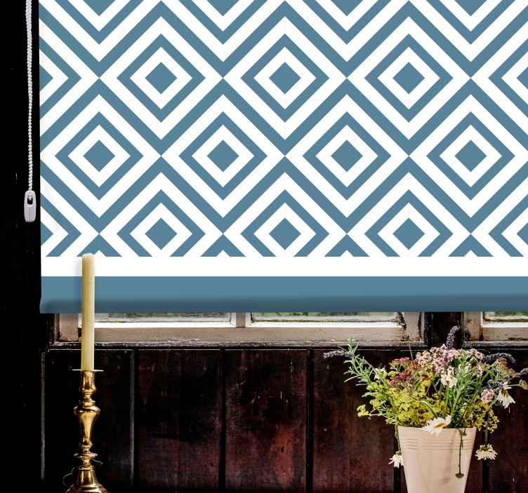 파란색과 흰색 사각형 패턴 북유럽 블라인드 - TenStickers