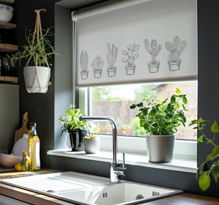 선인장이 있는 블라인드 회색 음영 - TenStickers