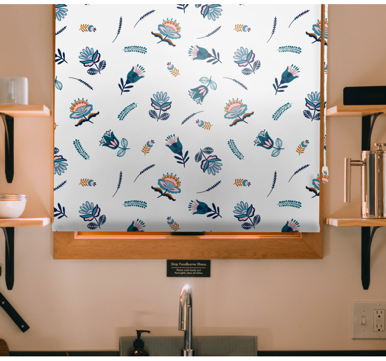 플로럴 블라인드 블루 민속 예술 모티프 - TenStickers