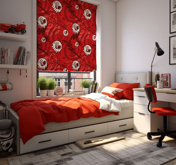 청소년용 블라인드 두개골이 있는 빨간색 낙서 - TenStickers