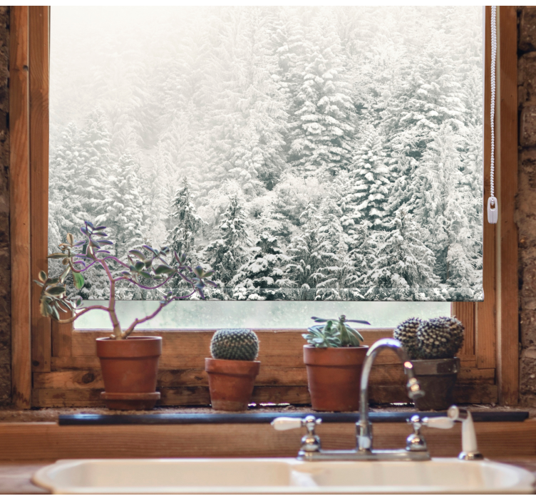 나무가 있는 블라인드 눈 덮인 소나무 - TenStickers