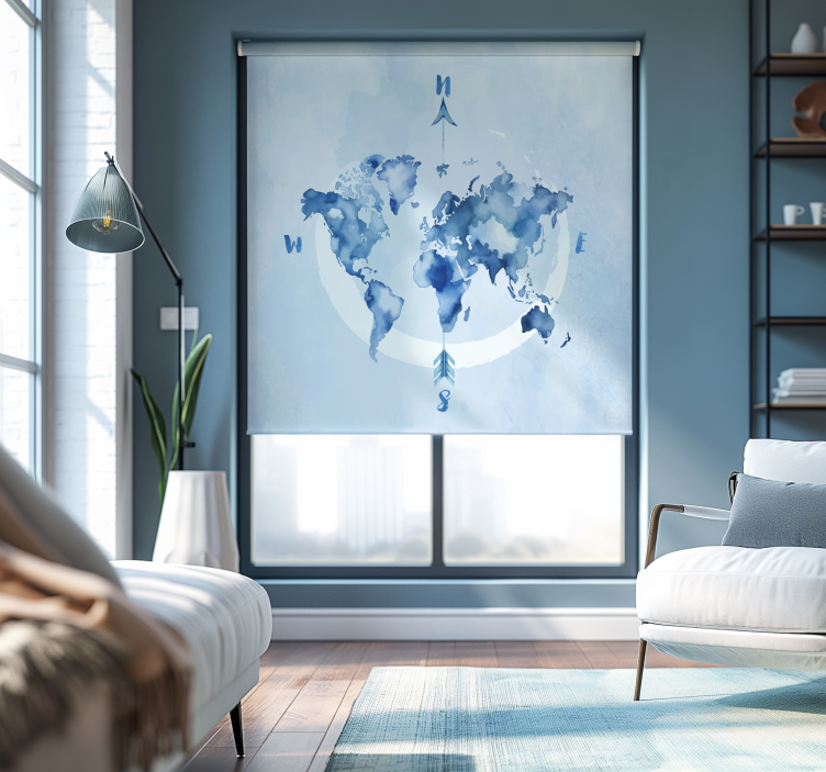 세계 지도 블라인드 수채화 블루 planisphere - TenStickers