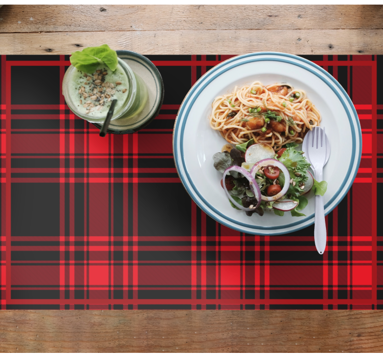 멘지스 타탄 블랙 레드 체크 패턴 플레이스매트 - TenStickers