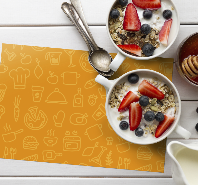 칼 붙이 placemats와 오렌지 배경 - TenStickers