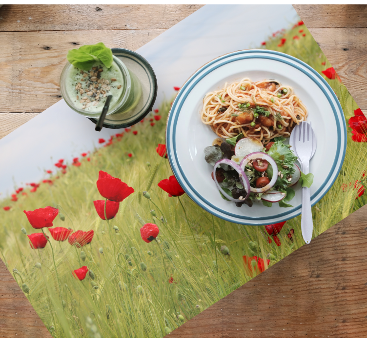 그린 필드 꽃 placemats에 빨간 장미 - TenStickers