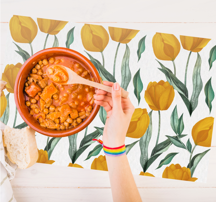 노란 튤립 유화 우아한 플레이스매트 - TenStickers